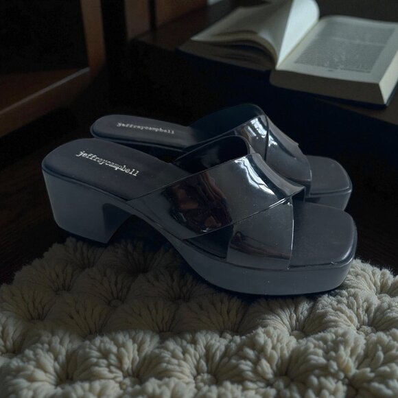 JEFFREY CAMPBELL Black Platform Slide Sandals Size 9 - Picture 1 of 8